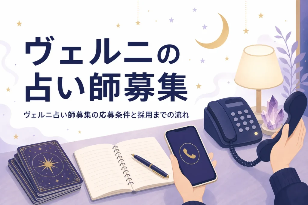 電話占いヴェルニの占い師募集の応募条件と流れを紹介する記事のアイキャッチ