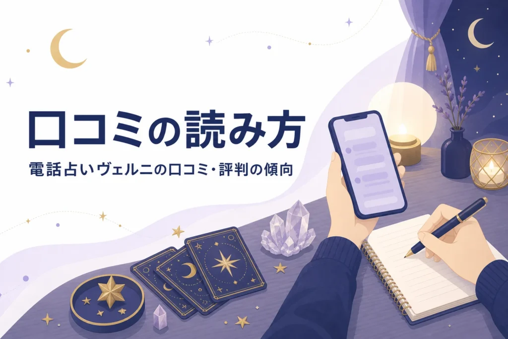 電話占いヴェルニの口コミ・評判の良い声と気になる声の傾向を紹介する記事のアイキャッチ
