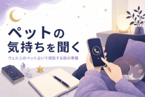 ヴェルニのペット占いで、ペットの気持ちを相談する前の準備と質問例を紹介する記事のアイキャッチ