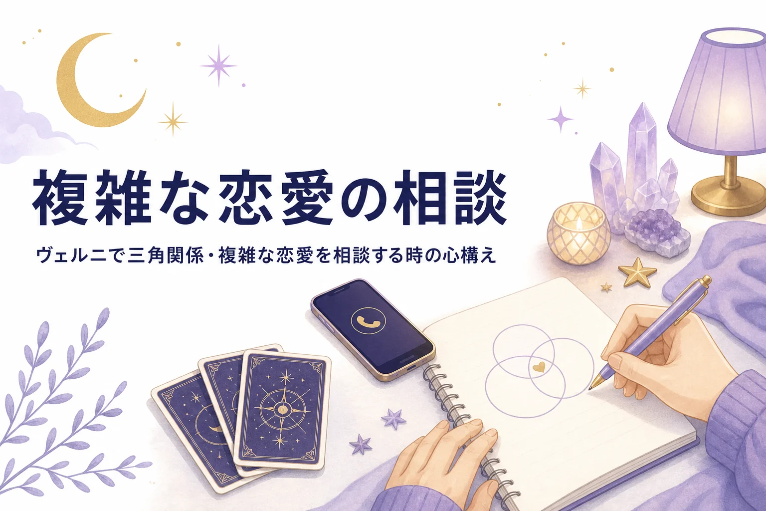 電話占いヴェルニで三角関係や複雑な恋愛を相談する時の心構えを紹介する記事のアイキャッチ