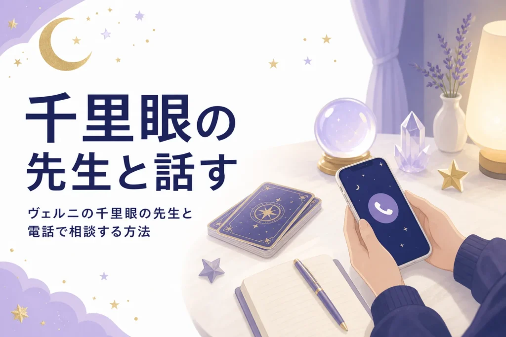 ヴェルニの千里眼の先生を所属で絞り込んで探し、電話で相談する方法を紹介する記事のアイキャッチ
