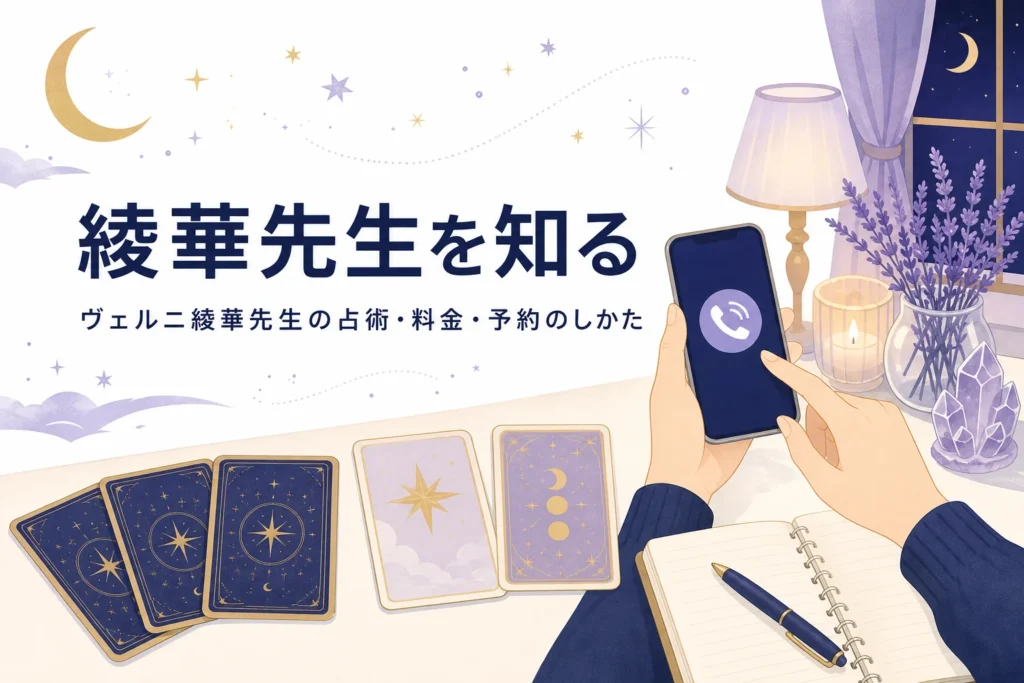 電話占いヴェルニの綾華先生の占術・料金・予約のしかたを紹介する記事のアイキャッチ