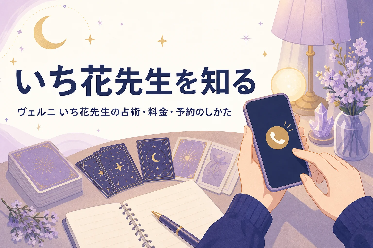 電話占いヴェルニのいち花先生の占術・料金・予約のしかたを紹介する記事のアイキャッチ