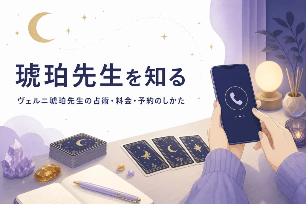 電話占いヴェルニの琥珀先生の占術・料金・予約のしかたを紹介する記事のアイキャッチ