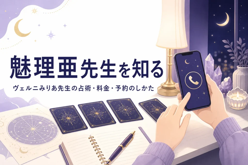 電話占いヴェルニの魅理亜（みりあ）先生の占術・料金・予約のしかたを紹介する記事のアイキャッチ