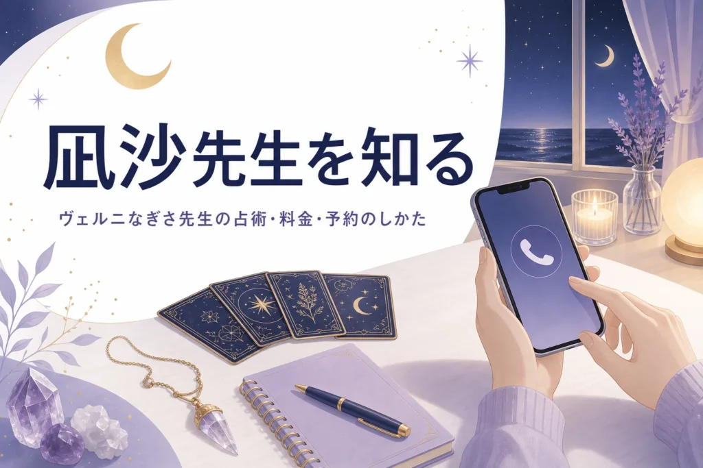 電話占いヴェルニの凪沙（なぎさ）先生の占術・料金・予約のしかたを紹介する記事のアイキャッチ