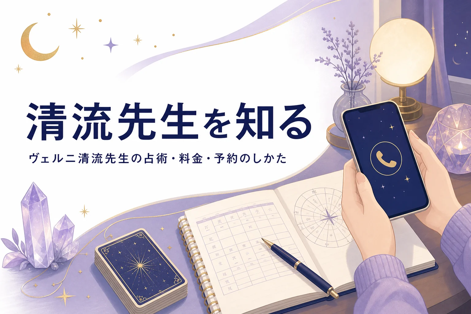 電話占いヴェルニの清流先生の占術・料金・予約のしかたを紹介する記事のアイキャッチ