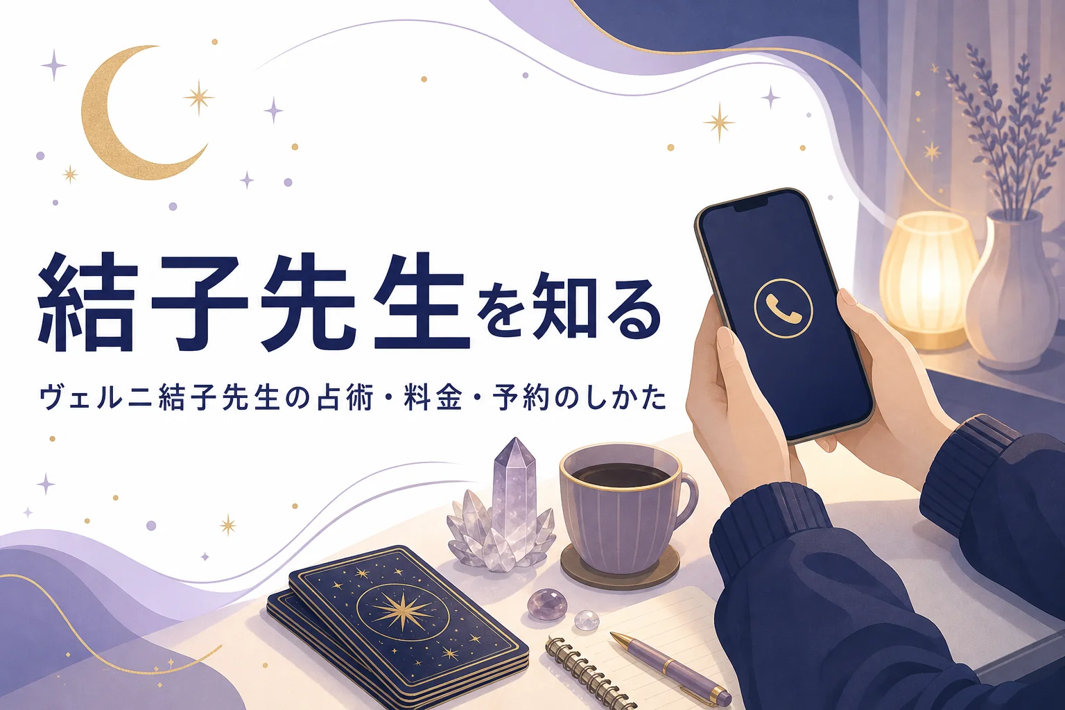 電話占いヴェルニの結子先生の占術・料金・予約のしかたを紹介する記事のアイキャッチ