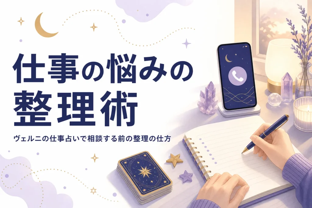 ヴェルニの仕事占いで、職場の人間関係や転職の悩みを相談する前の整理の仕方を紹介する記事のアイキャッチ